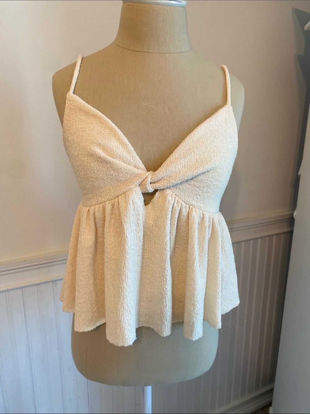 Urban Outfitters Cream Twist-Front Peplum Top
